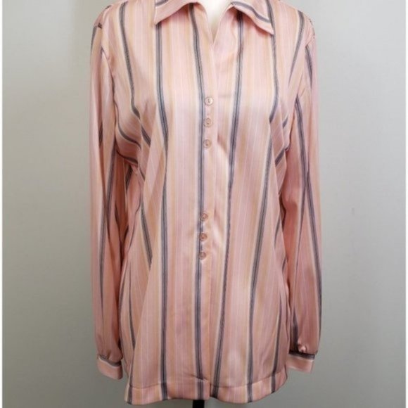 Vintage Striped Career Blouse with Tie Size 18 - Picture 6 of 10